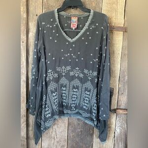 Johnny Was Black/Gray Cupro Rayon Embroidered Eyelet Blouse Size XS